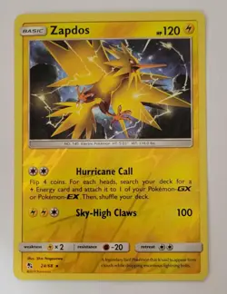 Zapdos 24/68 Holo Rare Hidden Fates Pokemon Reverse Holo Near Mint - Image 1