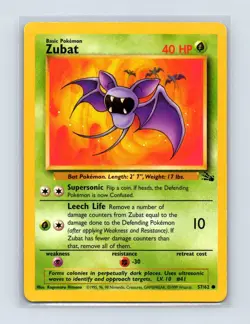 Zubat 57/62 Common Fossil Pokemon Unlimited Lightly Played - Image 1