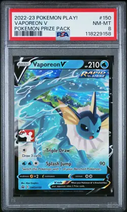 2022-2023 POKEMON PLAY! POKEMON PRIZE PACK #150 VAPOREON V PSA 8 - Image 1
