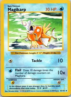Magikarp 35/102 Uncommon Base Set Shadowless Pokemon Unlimited Moderately Played - Image 1