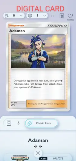Adaman Pokemon Pocket Mobile Game Triumphant Light Set ◇◇ Trainer Digital Card - Image 1