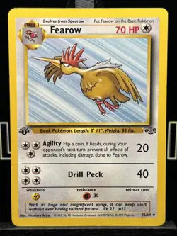 💥 Fearow 36/64 Jungle 1st Edition Regular Pokemon 1999 Vintage Card MP - Image 3
