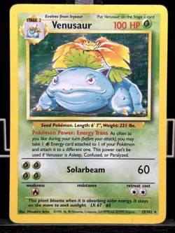 Pokemon TCG Venusaur Holo Rare Card 15/102 Base Set MP - Image 3