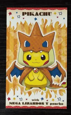 Poncho-Wearing Pikachu Mega charizard X e Y Business Pokemon card Japanese - Image 2