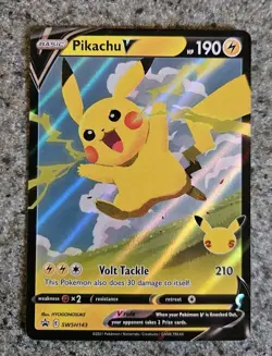 Pokemon TCG Celebrations Pikachu V SWSH143 Black Star Promo Holo Card - Image 1