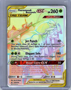 Pokemon Unbroken Bonds Full Art Rainbow Pheromosa & Buzzwole GX Card 215/214 - Image 1