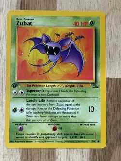Original 1999 Pokemon TCG Fossil Set Card 1st Edition Zubat 57/62 NM - Image 1