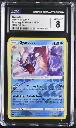 2017 Pokemon Burning Shadows Gyarados 33/147 REVERSE HOLO CGC 8 - Image 1