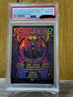 2023 MTG Lord of the Rings #744 Sauron, The Dark Lord Showcase Foil NM-MT PSA 8 - Image 1