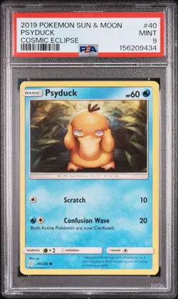 2019 POKEMON SUN & MOON COSMIC ECLIPSE #40 PSYDUCK PSA 9 - Image 1