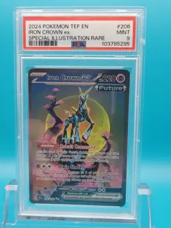 2024 Pokemon Temporal Forces Special Illustration Rare #206: IRON CROWN ex PSA 9 - Image 1