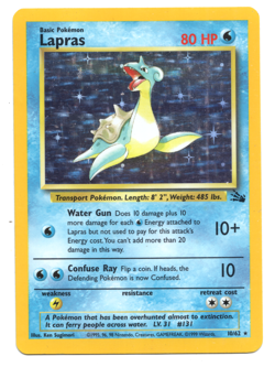 Lapras 10/62 Fossil Holo Pokemon Card LP Light Play - Image 1