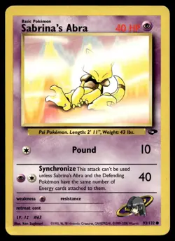 Sabrina's Abra 93/132 Pokemon Card Gym Challenge Common 40 HP LP GH - Image 1