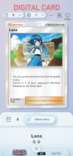 Lana Pokemon Pocket Mobile Game Celestial Guardians Set ◇◇ Trainer Digital card - Image 1
