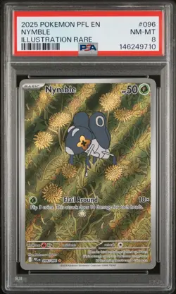 2025 POKEMON PFL EN-PHANTASMAL FLAMES ILLUSTRATION RARE #096 NYMBLE PSA 8 - Image 1