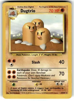 Pokemon Cards Dugtrio 19/102 Base Set Unlimited WOTC Rare LP/MP - Image 1