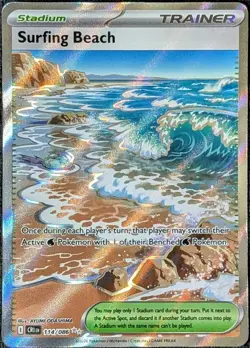 Surfing Beach 114/086 Ultra Rare Me04: Chaos Rising Full Art Pokemon Card NM - Image 1