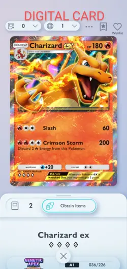 Charizard EX Pokemon Pocket Mobile Game Genetic Apex Set ◇◇◇◇ Rare Digital Card - Image 1