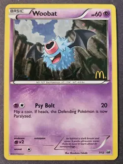 Woobat 7/12 - McDonald’s Pokemon Card - Pokemon 2012 Moderate Play - Image 1