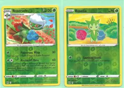 2 POKEMON EVOLUTION -ROSERADE 15/196+ROSELIA 14/196- LOST ORIGIN- HOLO NM/M - Image 1