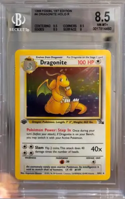 Pokemon TCG Dragonite Fossil 4/62 Holo 1st Edition Holo Rare Beckett 8.5 NM-MINT - Image 1