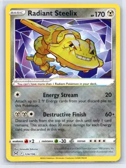 RADIANT STEELIX 124/196 RADIANT RARE LOST ORIGIN POKEMON HOLO NEAR MINT - Image 1