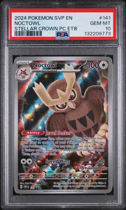2024 POKEMON STELLAR CROWN POKEMON CENTER ETB PROMO SVP #141 NOCTOWL PSA 10 - Image 1
