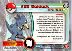 GOLDUCK #55 - BLUE Logo - NON-HOLO - SERIES 1 - TOPPS Pokemon CARD - NM/LP - Image 2