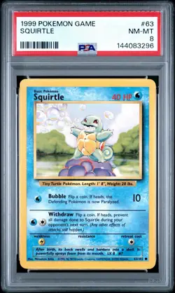 Pokemon TCG 1999 Squirtle Base Set 63/102 Regular Unlimited Common Graded PSA 8 - Image 1