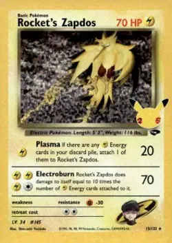 Rocket's Zapdos 15/132 holo Celebrations: Classic Collection Pokemon Holo NM - Image 1