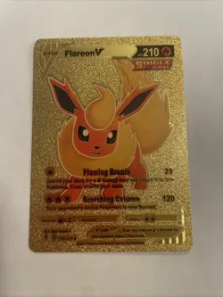 Unofficial Flareon V Gold Fan Art Custom Display Card Pokemon Collectible - Image 1