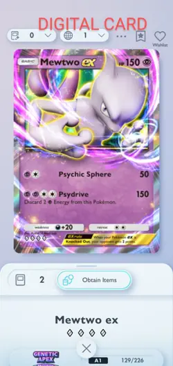 Mewtwo EX Pokemon Pocket Mobile Game Genetic Apex Set ◇◇◇◇ Rare Digital Trade - Image 1