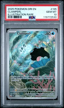 2025 POKEMON DRI EN-DESTINED RIVALS ILLUSTRATION RARE #195 CLAMPERL PSA 10 - Image 1