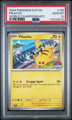 2024 POKEMON SVP EN-SV BLACK STAR PROMO WORLD CHAMPIONSHIPS #190 PIKACHU PSA 10 - Image 1