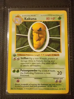 1st Edition Shadowless Kakuna 33/102 - Base Set LP Pokemon Card - Image 1