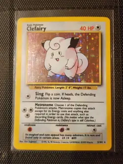 1999 Pokemon Unlimited Clefairy Rare Holo #5/102 LP Excellent Card - Image 1