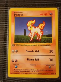 Pokemon Card - Ponyta Base Set (Shadowless) 60/102 Common 1st Edition LP - Image 1