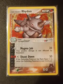 Team Magma's Rhydon 11/95 Pokemon Card TCG Team Magma vs Team Aqua Holo Rare LP - Image 1