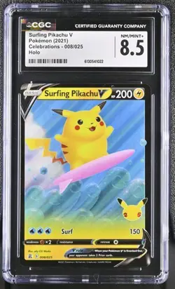 CGC 8.5 Pokemon English Surfing Pikachu V 008/025 2021 Celebrations Holo - Image 1