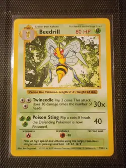 Pokemon TCG Beedrill Base Set 17/102 Shadowless Rare NM - Image 1