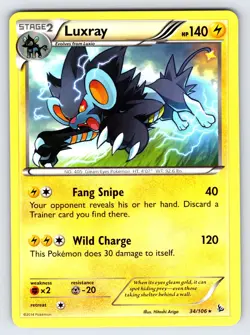 Luxray 34/106 2014 XY Flashfire Set Pokemon Card TCG Non Holo Rare - Nm/Vlp - Image 1