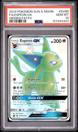 Pokemon Espeon GX Hidden Fates Shiny Vault Full Art #SV60 PSA 10 Gem Mint - Image 1