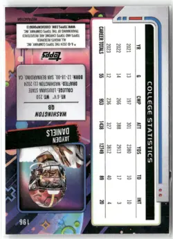 Topps 2024 Cosmic Chrome Rookies Refractor Jayden Daniels RC #196 Commanders - Image 2