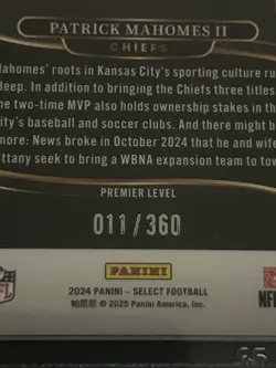 2024 Panini Select Premier Level Patrick Mahomes II #120 Purple Shock Prizm /360 - Image 3