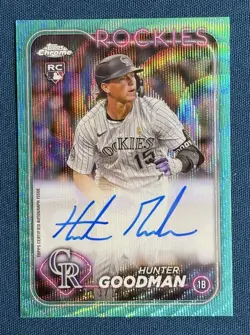 2024 Hunter Goodman Topps Chrome Aqua Wave Auto RC 143/199 SP Rockies MINT - Image 1