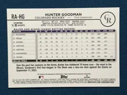 2024 Hunter Goodman Topps Chrome Aqua Wave Auto RC 143/199 SP Rockies MINT - Image 2