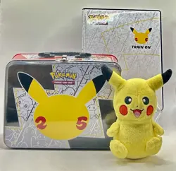 Pokemon TCG 25th Anniversary Collector Lot: 4 jumbo cards, lunch box, Pikachu - Image 1