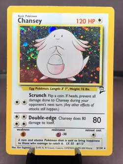 Pokemon TCG Chansey 3/130 Base Set 2 Holo Rare VTG WOTC 2000 MP Swirl - Image 1