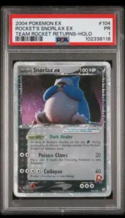 2004 Pokemon EX Team Rocket Returns Rocket's Snorlax ex 104/109 PSA 1 - Image 3