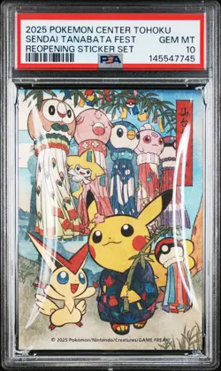 2025 POKEMON CENTER TOHOKU REOPENING STICKER SET SENDAI TANABATA FESTIVAL PSA 10 - Image 1